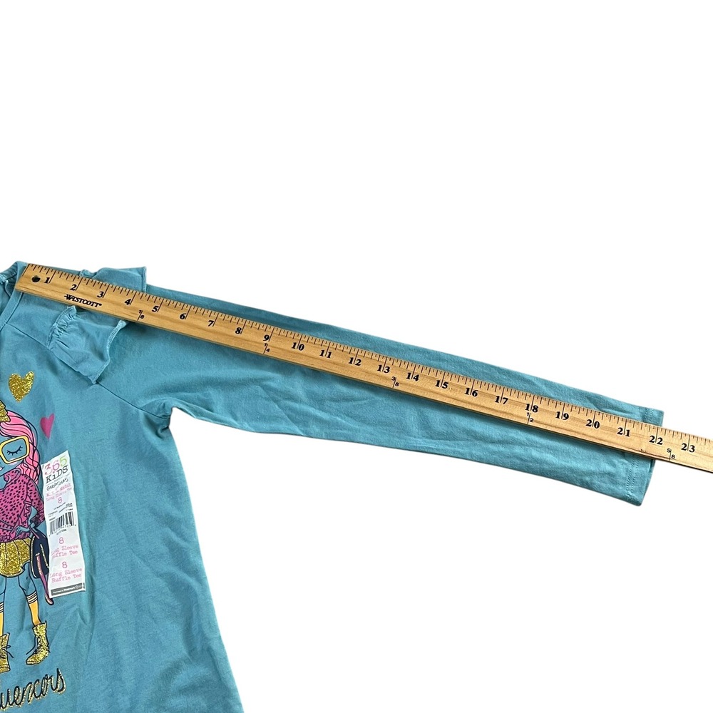 365 Kids from Garanimals Long Sleeve Ruffle Tee Girls 8 Aqua Positive Influencer - Picture 7 of 15